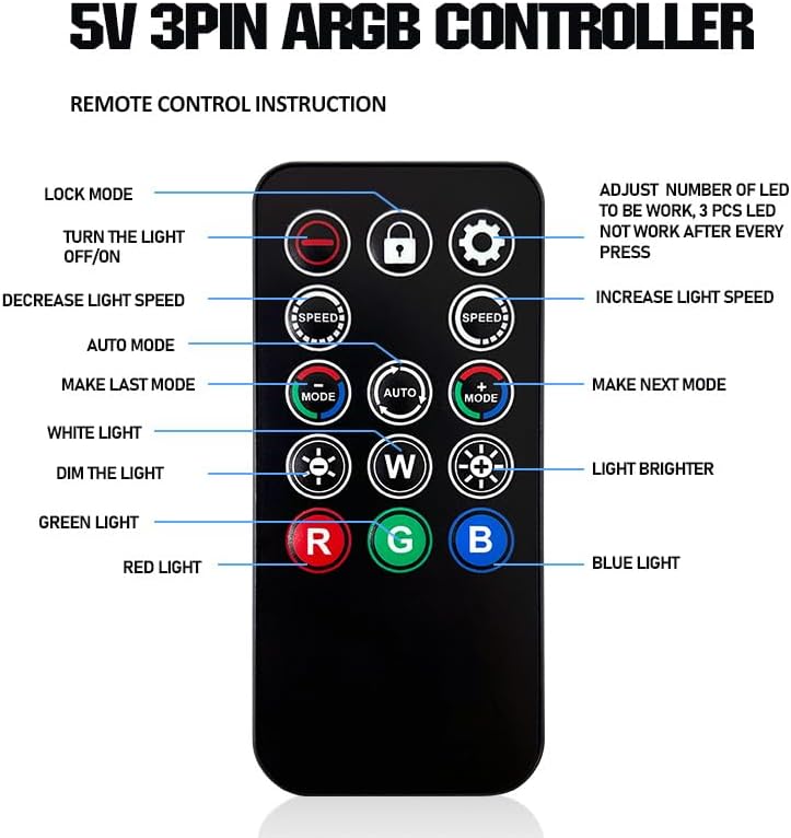 ARGB Controller Kit for PC RGB Case Fans, ARGB Splitter, SATA Power RGB Fan Controller, Computer ARGB Fans Hub Control RGB and Single Light Effect , 14 Key Remote Control Switch Colors RGB Fan hub - Görsel 6