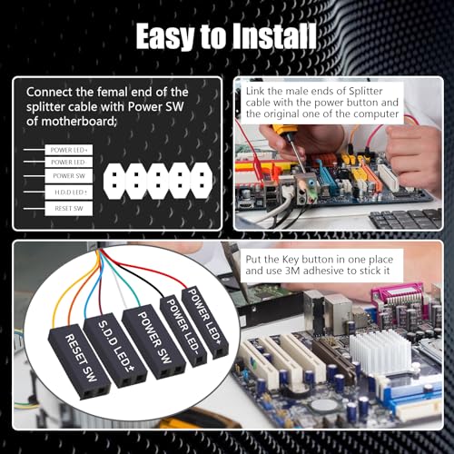 Desktop Computer Power Switch,AZMXDVP External Remote Start PC Motherboard Power On Off Reset Switch Button Extension Cable-M30 - Görsel 7