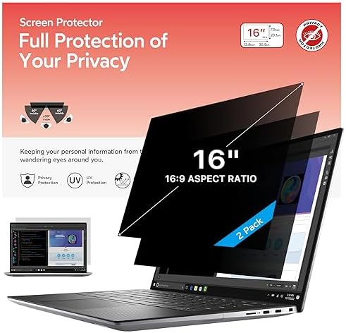 MOBDIK 16 Inch Laptop Privacy Screen • for 169 Aspect Ratio • Anti Glare & Blue Light Filter Protector • 16 in Removable Security Shield • 2 Pack - Görsel 1