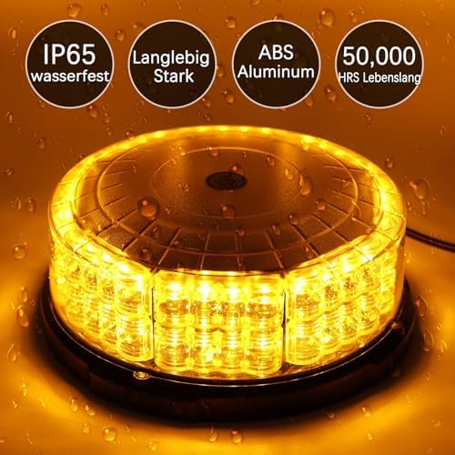 ROUTEKING 64 LED Rundumleuchte - 12/24V Gelb Warnleuchte led magnet, 12 Blitzmuster IP65 Warnblinkleuchte Blitzlicht Auto LKW KFZ Dach Stroboskop Lamp (Orange) - Görsel 2