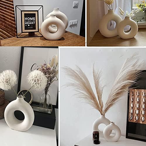 White Ceramic Vases- 2 for Modern Home Decor,Round Matte Boho Vase for Decor,Ceramic Vases Minimalist Nordic Style for Wedding Dinner Table Living Room Office Decorative Vase - Görsel 6