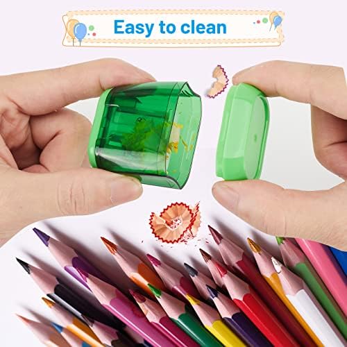 Colored Pencil Sharpeners Manual, Hand Held Small Compact Pencil Sharpener for Kids with Lid Dual Hole, (8-11mm) No.2/Makeup Pencils Classroom Adults Artist Students School Home Office -4PCS - Görsel 5