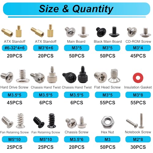 502PCS Computer Screws Assortment Kit, Motherboard Standoffs Screws PC Screws for PC Fan, PC Case, HDD Hard Drive, Laptop, SSD, CD-ROM, Used for DIY Installation & Repair of Computer Parts - Görsel 2