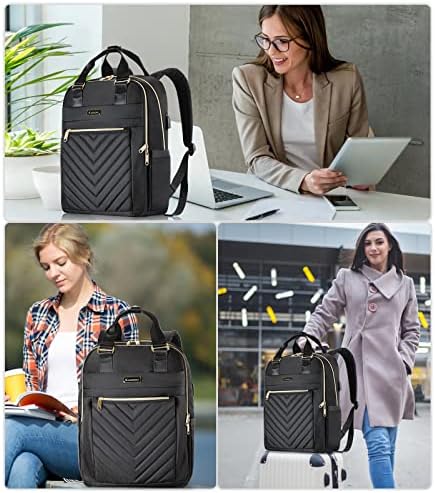 Black Backpack for Women, School Backpack for Teen Girls, 15.6 Inch Quilted Backpack Purse with USB Port, Work Business Teacher Student Computer Bag, College Bookbags Casual Daypacks, Black - Görsel 7