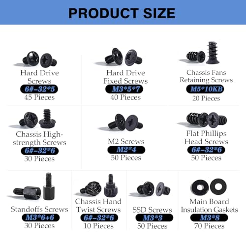 400PCS Computer Screws Motherboard Standoffs Assortment Kit for Universal Motherboard, HDD, SSD, Hard Drive,Fan, Power Supply, Graphics, PC Case for DIY & Repair - Görsel 2