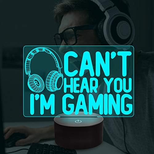 YuanDian Can't Hear You I'm Gaming Night Light, Headset Graphic Video Games Gamer Gift Funny 3D Illusion Lamp 16 Colors Changing Touch & Remote Control for Men Gamers Teenagers and Kids - Görsel 3