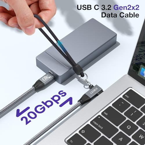 90 Degree USB C to USB C Cable 10FT High Speed 20Gbps Data Transfer 4K@144Hz/60Hz Video USB 3.2 Gen 2x2 Monitor Cable 240W Fast Charging Right Angle Compatible with iPhone 15 Samsung MacBook iPad - Görsel 2