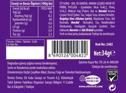 Eti Gong Bal ve Hardal Aroma Çeşnili Mısır ve Pirinç Patlağı 34 g x 18 Adet - Görsel 5