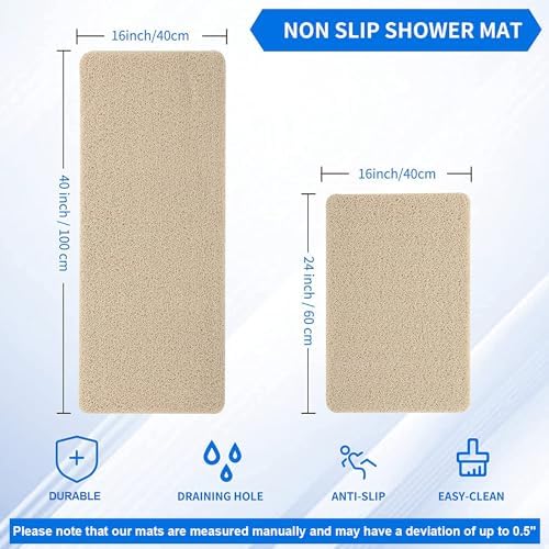 Non Slip Bathtub Mat, Anti Slip Shower Mat, Fast Drying Bath Tub Mats, Foot Scrubber Mat, Anti Slip Mat for Tub, Floor,Bathroom, Home, Kitchen, Hotel (Beige 24x16 Inch) - Görsel 2