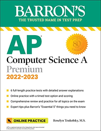 AP Computer Science A Premium, 2022-2023 Comprehensive Review with 6 Practice Tests + an Online Timed Test Option (Barron's AP) - Görsel 1