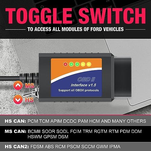 FASLINK OBD2 Adapter for Ford F150 F250 Cars Light Trucks Diagnostic Programming, OBDII USB Scan Tool ELM327 V1.5 with MS CAN/HS CAN Toggle Switch Compatible with FORScan ELMConfig softwares - Görsel 2