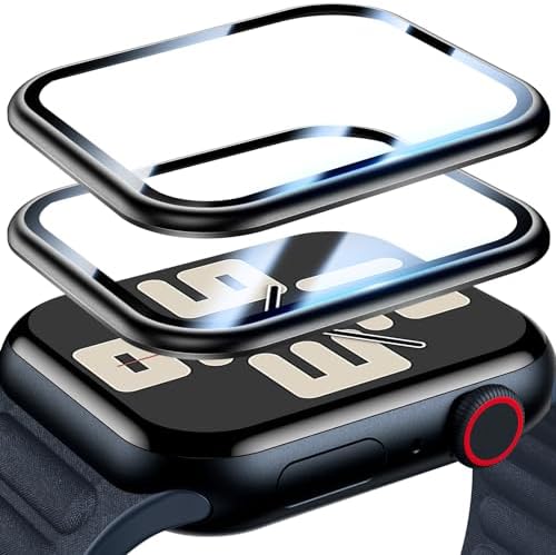 Uyiton 2 Pack for Apple Watch SE/6/5/4 Screen Protector 40mm, [Strong Adsorption] Titanium Alloy Frame+Diamond Hard Tempered Glass Full-Coverage High-Touch iWatch 40 mm Protective Cover, Black - Görsel 1