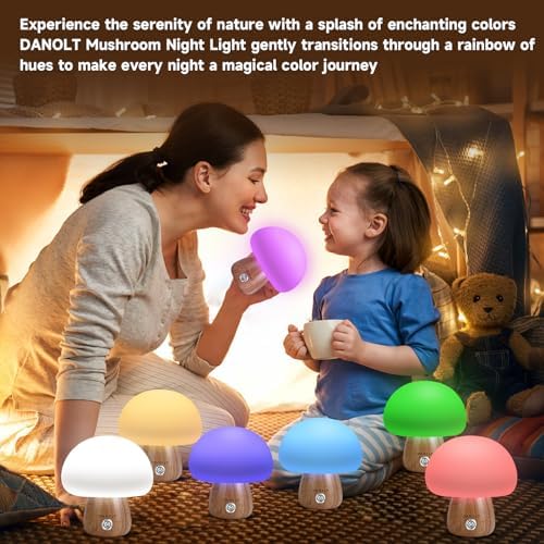 Danolt Silicone Mushroom Night Light for Kids 7 Colors Dimmable Mushroom Lamp Touch Baby Night Light with Remote Rechargeable Squishy Lamp Cute Room Decor Cool Mushroom Gifts - Görsel 4