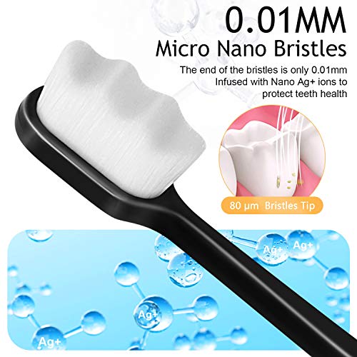 Adult Extra Soft Toothbrush with 20000 Soft Bristles, (Pack of 6) Micro Nano Manual Toothbrushes for Protect Sensitive Gums, Black/White - Görsel 2