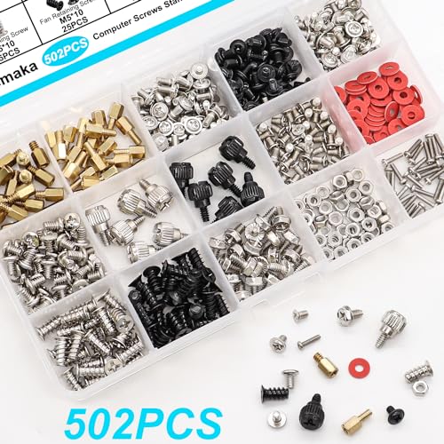 502PCS Computer Screws Assortment Kit, Motherboard Standoffs Screws PC Screws for PC Fan, PC Case, HDD Hard Drive, Laptop, SSD, CD-ROM, Used for DIY Installation & Repair of Computer Parts - Görsel 5