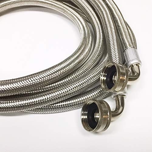 2-Pack Premium Stainless Steel Washing Machine Hoses - 4 FT No-Lead Burst Proof Inlet Supply Lines - 90 Degree Elbow Connection - 10 Year Warranty - Görsel 2