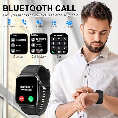 Smart Watch for Men Women, 1.85" Smartwatch (Answer/Make Call), IP68 Waterproof Fitness Tracker, 100+ Sport Modes, Heart Rate Monitor, Sleep Monitor, Pedometer, Smartwatches for Android iOS, Black - Görsel 2