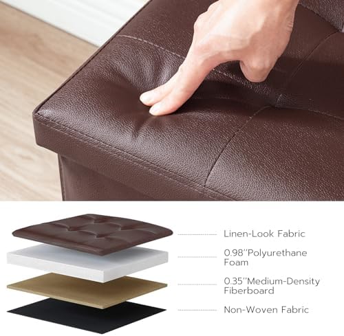 29.9 Inchs Folding Storage Ottoman Bench, Storage Chest, Footrest, Coffee Table, Padded Seat, Upholstered Top, Holds up to 660 lb, for Living Room, Bedroom, Entryway, Brown BR78CW01 - Görsel 4