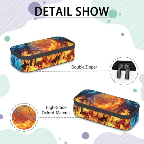Pencil Case for Boys Girls, Zipper Pen Case Box Pencil Bag Organizer Pen Pencil Pouch for School, Large Pencil Box for Kids Teen (Basketball Orange) - Görsel 3