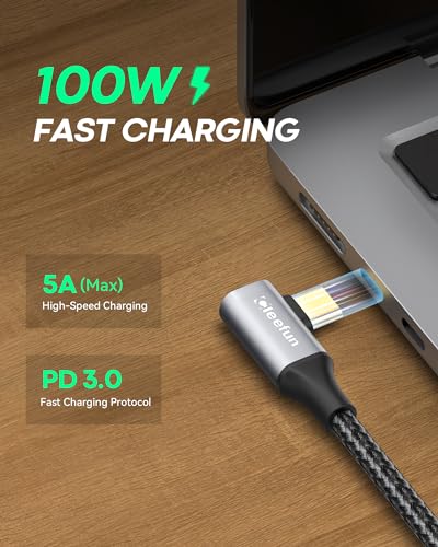 Right Angle USB C Extension Cable 1.5ft, 90 Degree USB C Male to USB C Female Cable, USB 3.1/10Gbps & 4K Video Transfer USB C Extender Cable with 100W Fast Charging for USBC Hub, Laptop, Tablet, Phone - Görsel 3
