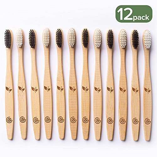 GREENZLA Bamboo Toothbrushes (12 Pack) | BPA Free Soft Bristles Eco-Friendly, Natural Toothbrush Set Biodegradable & Compostable Charcoal Wooden - Görsel 6