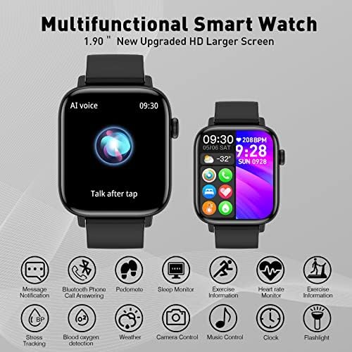 PJYUBVOR 1.90'' with Smart Watch(Answer/Make Calls),Smart Fitness Tracker Watches for Android/iOS Phones,Bluetooth Call and Text Message/Sleep Monitor/Heart Rate/Android Smartwatch for Women Men - Görsel 3