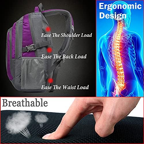 ProEtrade Backpack Bookbag for College Sturdy Travel Business Hiking Fit Laptop Up to 15.6 Inch Multi Compartment Gifts for Men Women Night Light Reflective (Purple A) - Görsel 5