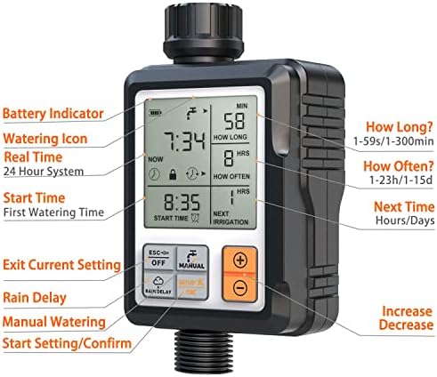 CROSOFMI Bewässerungscomputer Wasserzeitschaltuhr Garten Zeitschaltuhr Bewässerung,Großes 3-Zoll-Display Regenverzögerung und Kindersicherung - Görsel 2