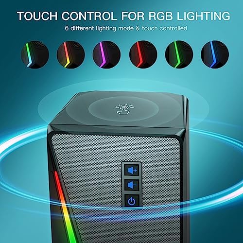 Computer Speakers, Desktop Speakers with 6 Colorful RGB Lights, Volume Control PC Speakers, USB Powered Gaming Speakers with 3.5mm Aux Cable for PC Monitor Laptop Tablet Phone - Görsel 3