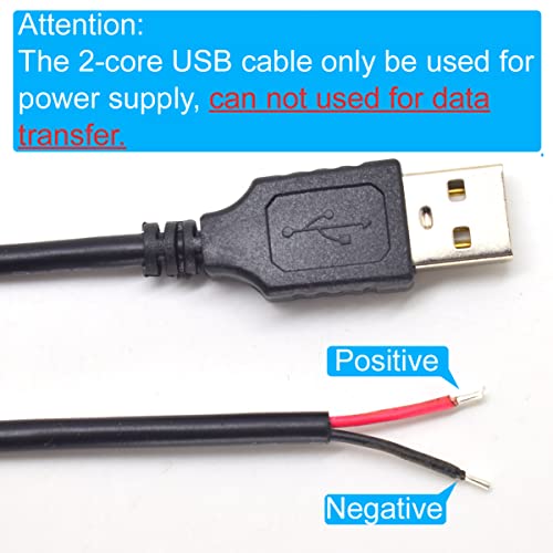 2PCS 20AWG USB Pigtail 2 Wire,0.3M/1FT USB 2.0 Male Plug 2pin Wire DIY Pigtail Cable 5V Bare Wire Cable 5V 5A Black USB Plug Power Cable with 2-Position Spring Wire Connector - Görsel 5