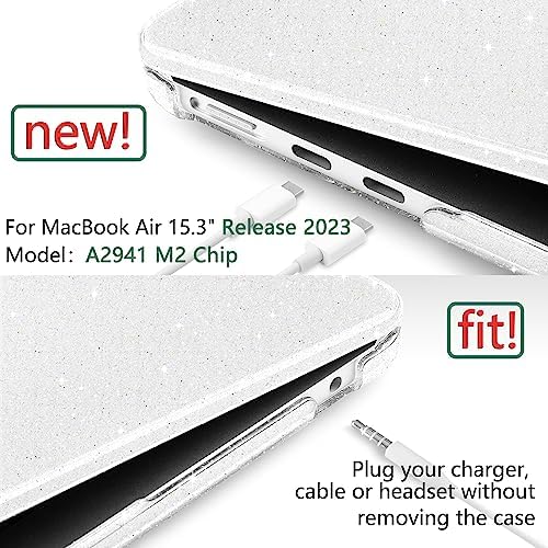 TWOLSKOO Compatible with MacBook Air 15 Inch Case 2023 Release A2941 M2 Chip Liquid Retina Display & Touch ID, Protective Plastic Hard Shell Case Cover with Type C Adapter, Star Clear - Görsel 2