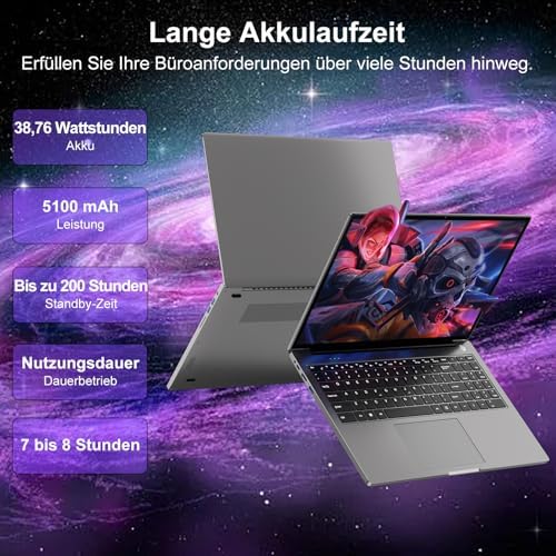 Laptop 16 inç 16 GB RAM 512 GB SSD 1 TB genişletmeli, Laptop Win 11 Core i3-1000NG4 (3,2 GHz'e kadar), 1920 x 1200 〗WiFi, 2,5, BT4.2 kablosuz fare ve Almanca klavye gövdesi – Gri - Görsel 5