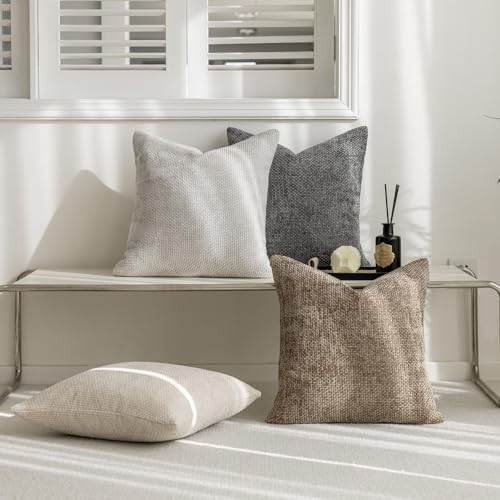 LANANAS Neutral Decorative Throw Pillow Covers 18x18 Inch for Living Room Couch Bed Sofa Farmhouse Boho Home Decor Set of 4 Soft Corduroy Accent Luxury Cushion Cases (18x18, Neutral) - Görsel 2