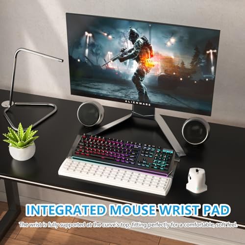 Computer Keyboard Stand, Acrylic Tilted Keyboard Holder Clear for Easy Ergonomic Typing&Working, 3-Level Height Adjustment Keyboard Riser with Keyboard Wrist Rest White, Fits All Keyboard - Görsel 2