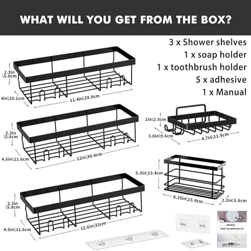 Moforoco Adhesive Shower Caddy Organizer Shelves Rack - 5 Pack Corner Bathroom Storage Organization, Home & Kitchen Decor Inside RV Accessories, Hanging First Apartment Household Camper Essentials - Görsel 2