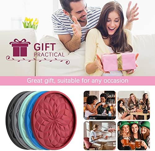 ME.FAN Silicone Coasters [6 Pack] Coasters with Holder - Drinking Coasters - Cup Mat for Drinks - Live for Hot or Cold Drink Thickened, Non-Slip, Non-stick, Deep Tray Black - Görsel 7