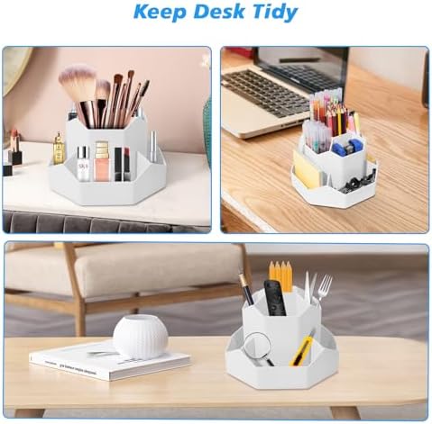 Desk Pen Holder, 9 slot, 360 Degree Rotating Desk Pen Organizer for Teacher Office Supply, Biege - Görsel 6