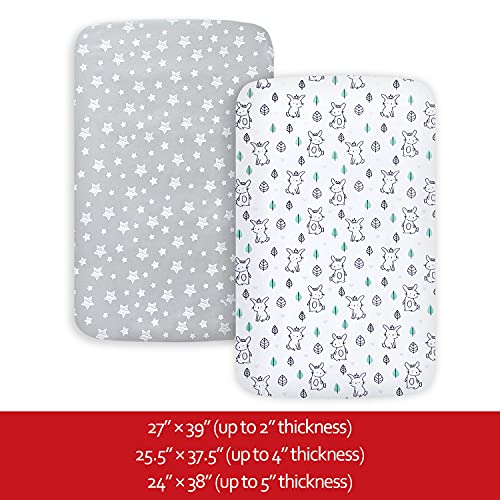 Pack and Play Sheets, 2 Pack Mini Crib Sheets, Stretchy Playard Fitted Sheet, Compatible with Graco Pack n Play, Soft and Breathable Material, Stars & Bunny - Görsel 5