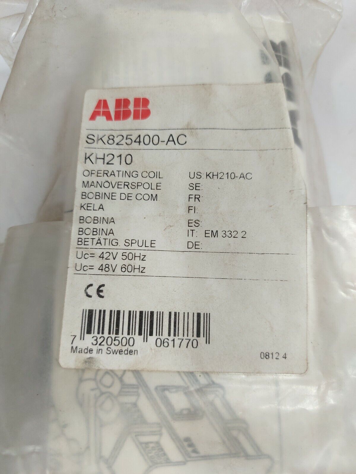 ABB SK825400-AC Kh 210 Operating Coil 48V 60Hz - Görsel 1
