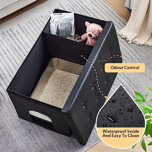 MEEXPAWS Cat Litter Box Enclosure Furniture Hidden, Cat Washroom Bench Storage Cabinet XL 36x20x20 in| Dog Proof | Waterproof Inside/Easy Clean | Easy Assembly - Görsel 4