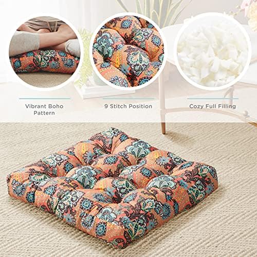 Meditation Floor Pillow, Square Pillows Seating for Adults and Kids, Boho Cushion for Yoga Living Room Tatami Sitting, Memory Foam Added, 22x22 Inch, Poppy Red - Görsel 4