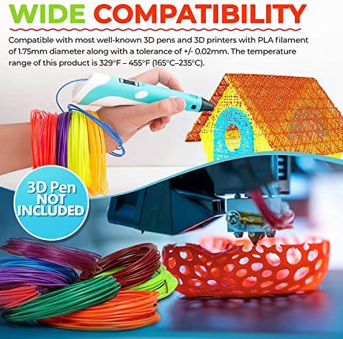 Filamate 3D Pen Filament - 1.75mm PLA Plastic - 3D Pen Refills with Stencils - 360 Feet of Assorted Filament 0.02mm Tolerance for 3D Drawing and Doodling - Görsel 7