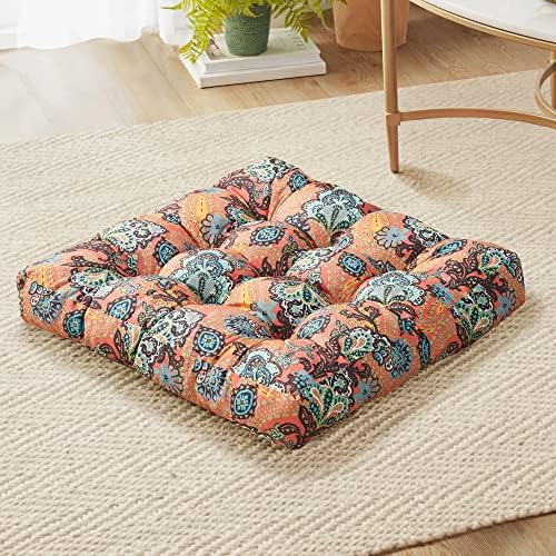 Meditation Floor Pillow, Square Pillows Seating for Adults and Kids, Boho Cushion for Yoga Living Room Tatami Sitting, Memory Foam Added, 22x22 Inch, Poppy Red - Görsel 1