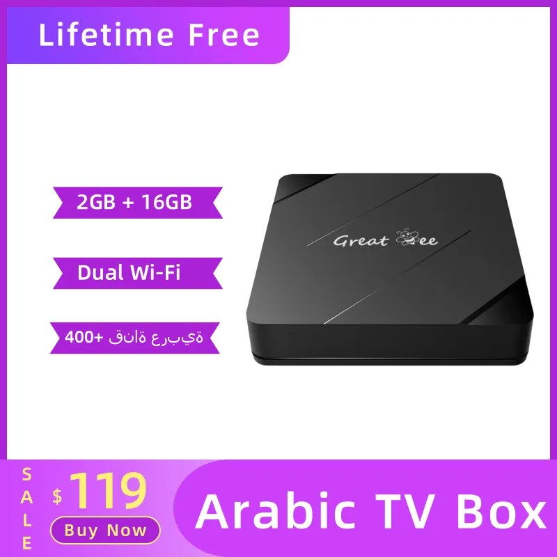 Android 10 2G 16G Free For Life Set Top Box Great Bee Arabic TV Box - Görsel 1