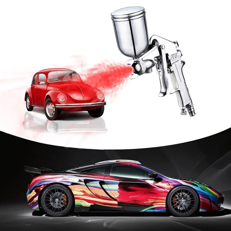 F-75 Spray Gun 1.5mm Nozzle with Cup Silver Handle Adjustable Color Spray Gun for Automotive Furniture Parts Painting - Görsel 3