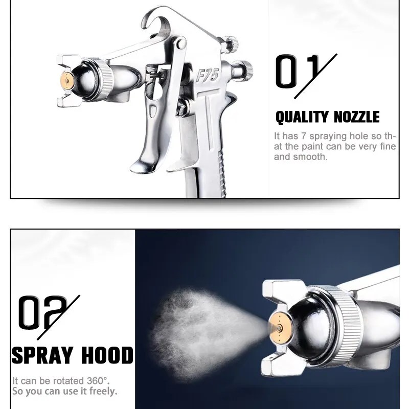 F-75 Spray Gun 1.5mm Nozzle with Cup Silver Handle Adjustable Color Spray Gun for Automotive Furniture Parts Painting - Görsel 4