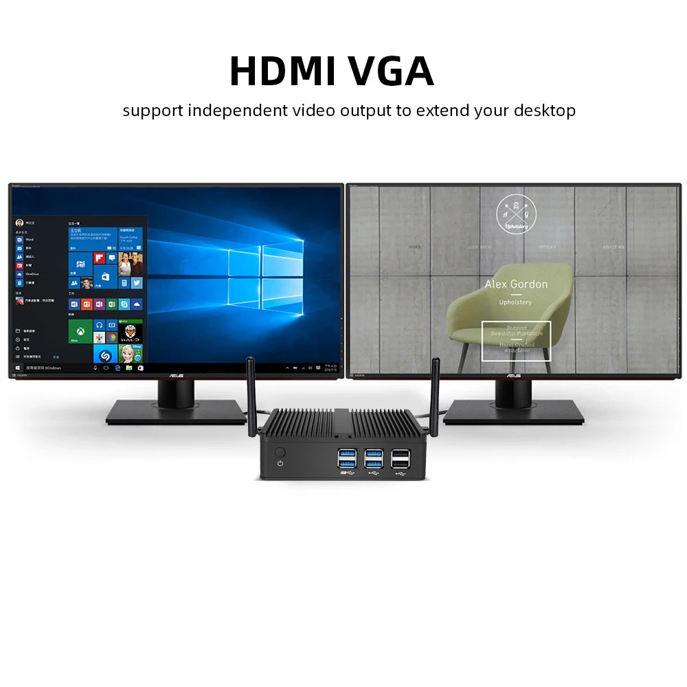 Fansız Intel Core i7 i7 Mini PC Windows10 Linux 6 Linux HDMI VGA ekran Gigabit Ethernet bilgisayar - Görsel 5
