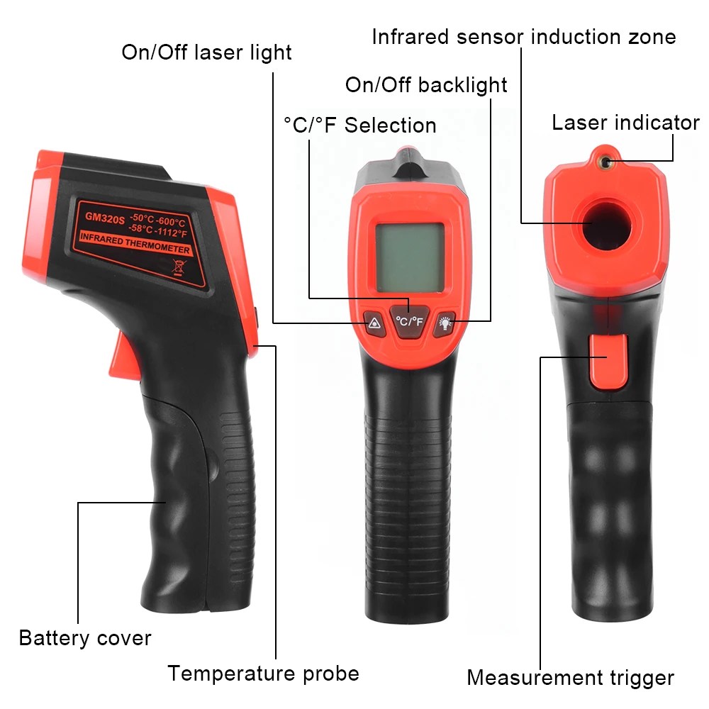 NonContact kızılötesi termometre LCD endüstriyel elektronik termometre dijital lazer sıcaklık ölçer Gun pirometre lazer noktası - AliExpress 15 - Görsel 2