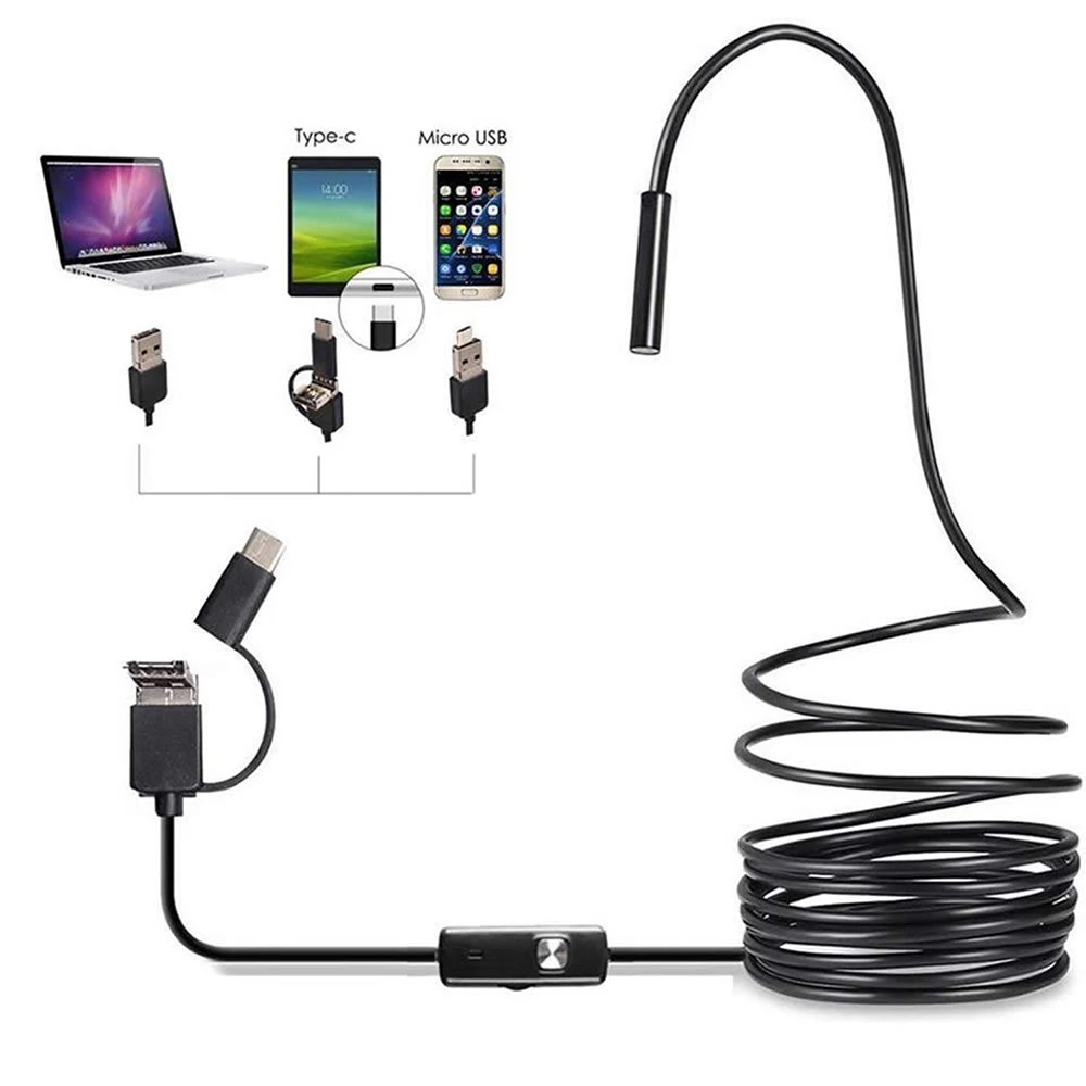 Pratik 7MM Android endoskop 3 In 1 USB/mikro USB/tip-c Borescope muayene kamera su geçirmez IP67 Smartphone bilgisayarlar için - Görsel 2