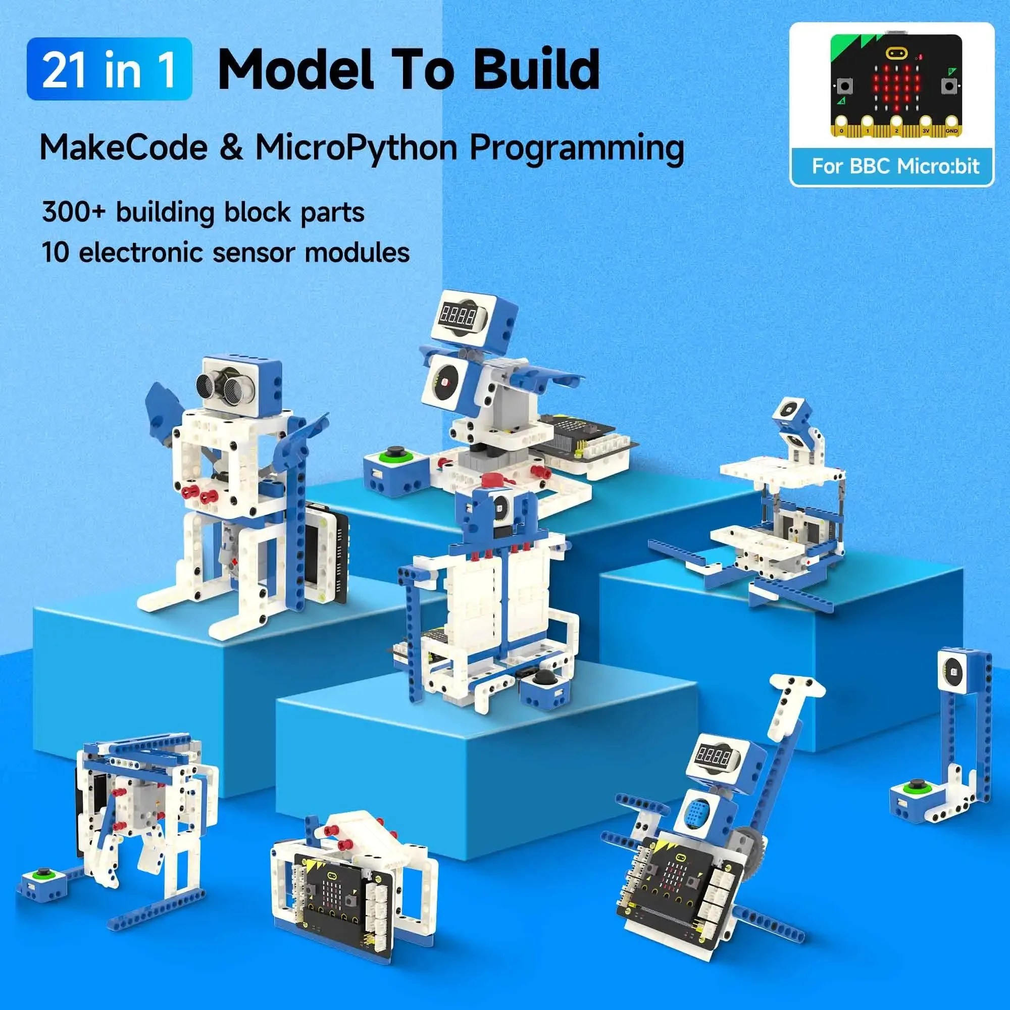 Robot kiti programlanabilir 16 in 1 yapı taşı kiti desteği Python ve Makecode programlama çocuklar için kodlama Microbit V2 V1 - Görsel 4